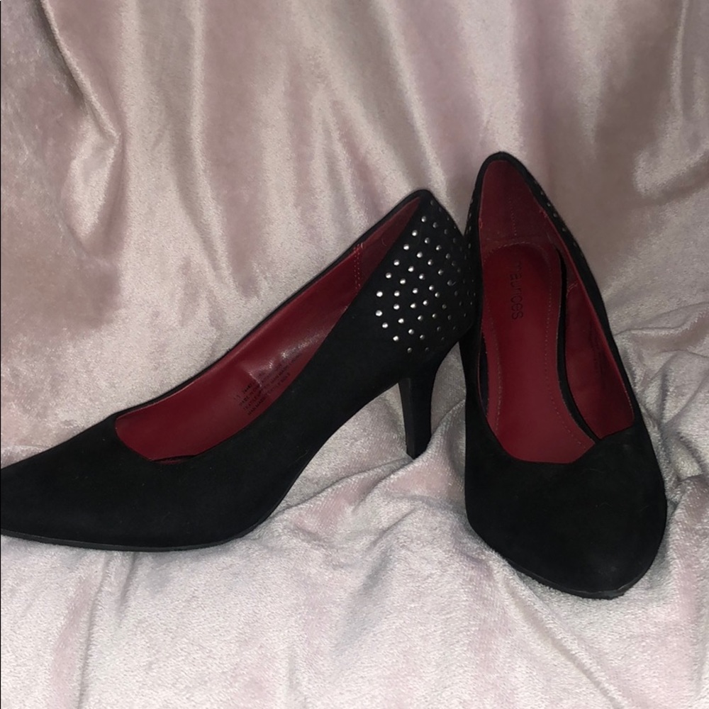 Black pointed stud heels